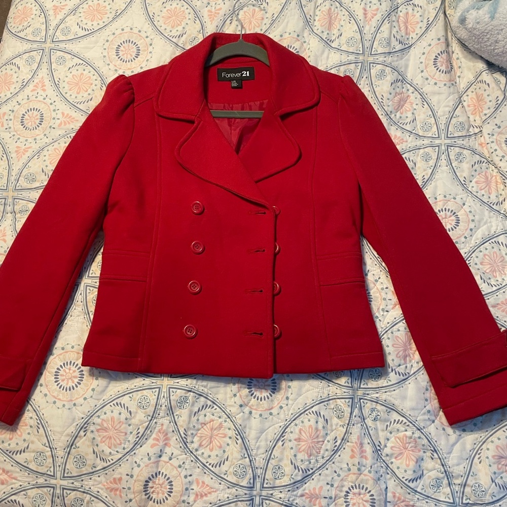 Forever 21 Red Double-Breasted Pea Coat
